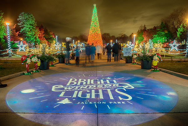 Bright Lights Windsor logo illuminates the entrance path