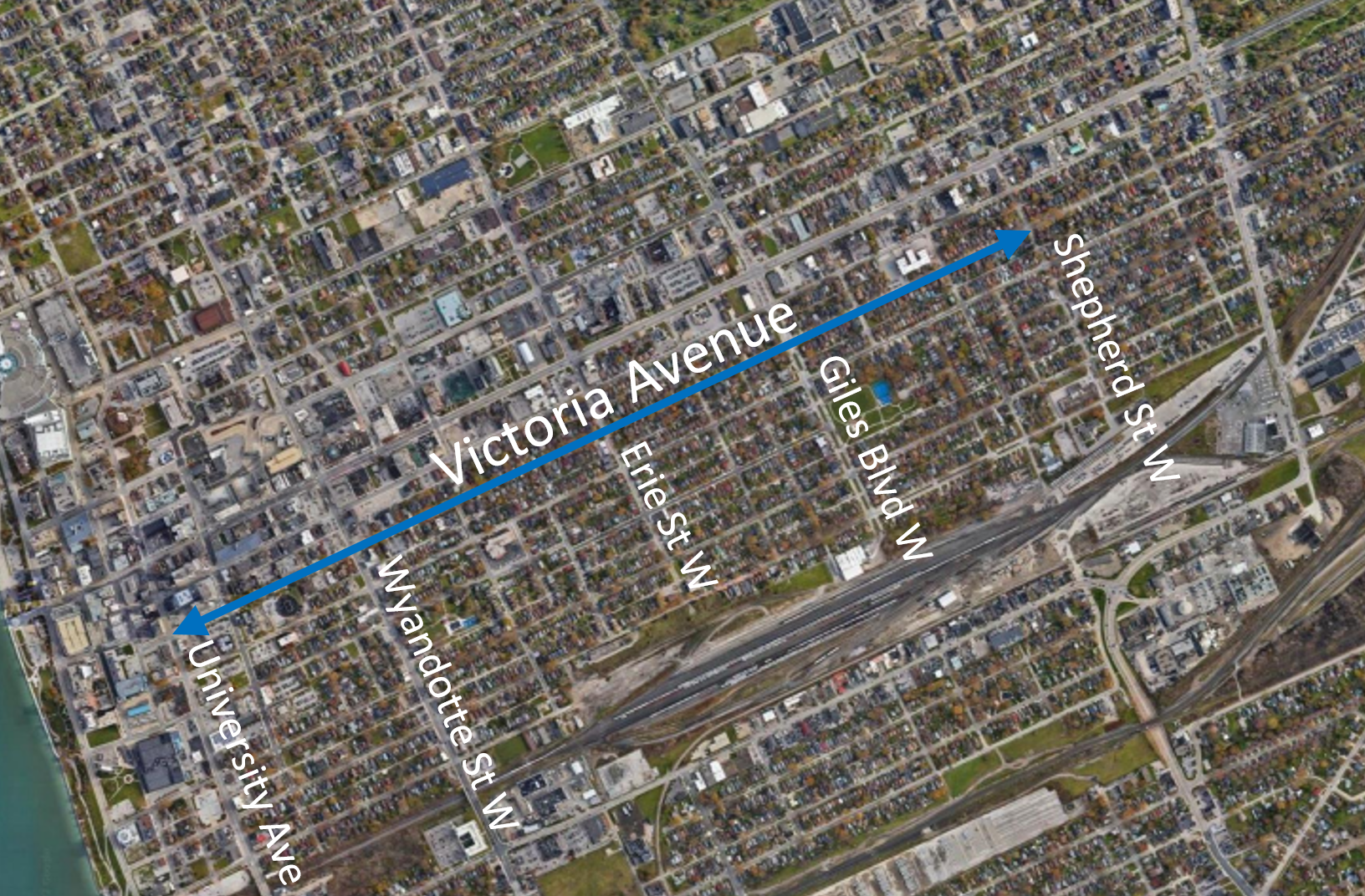 Map of Victoria Avenue from University Avenue to Shepherd Street West