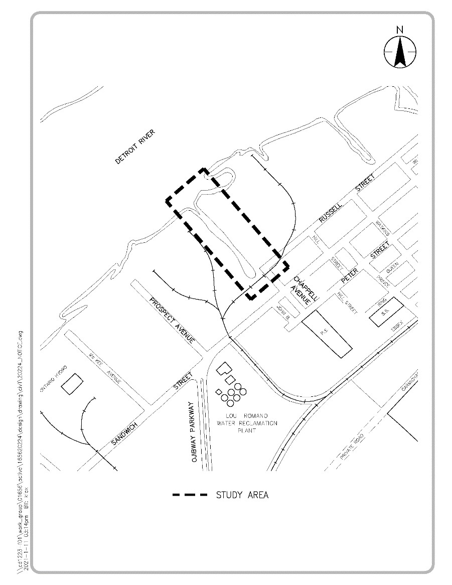 Study area map for Prince Road storm sewer outlet