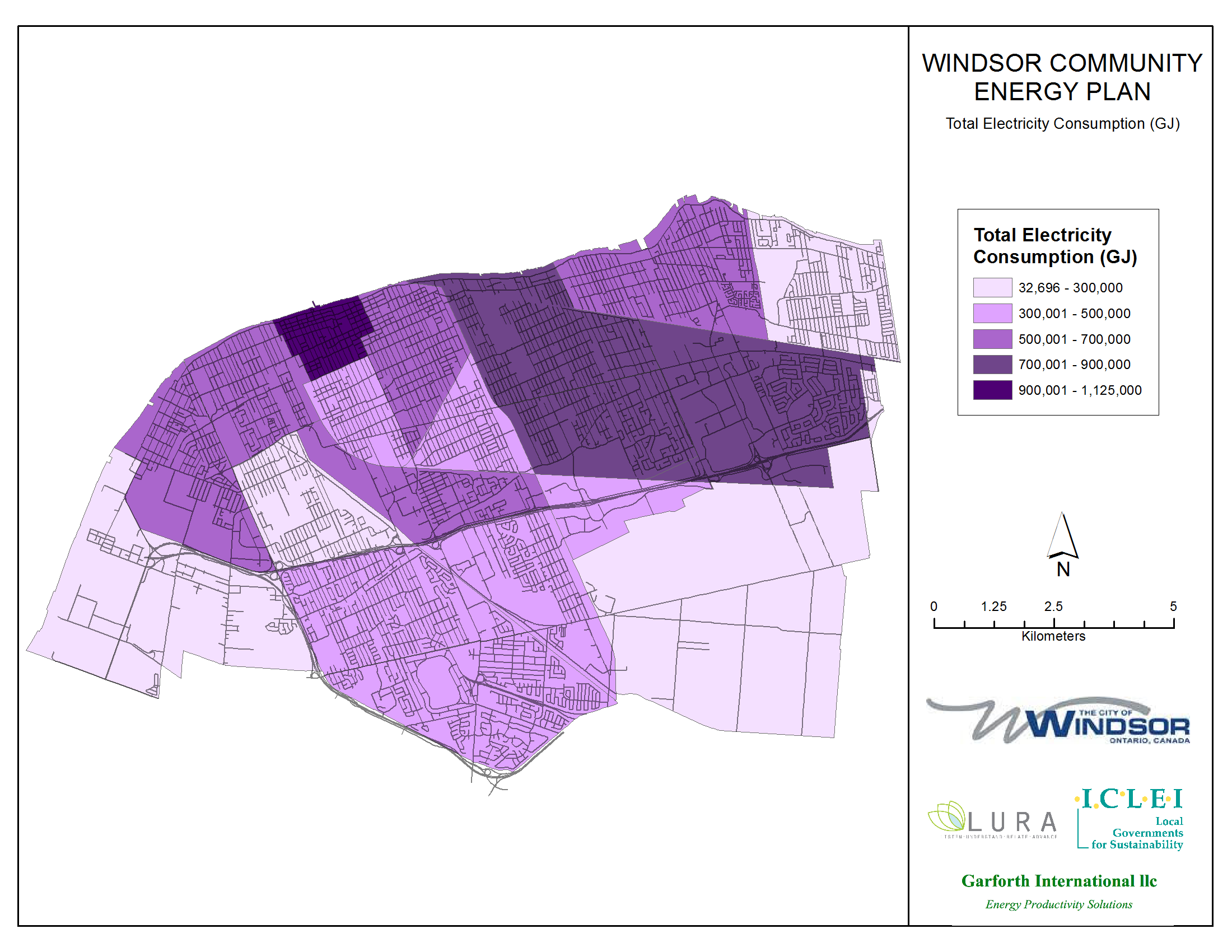 Thumbnail map of total electricity consumption within the City of Windsor