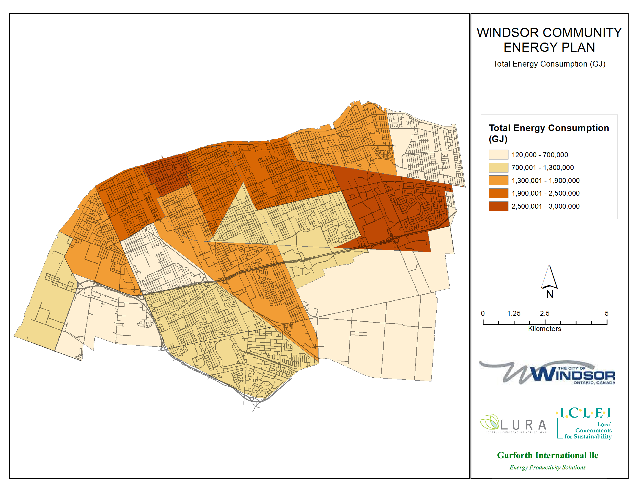 Thumbnail map of total energy use within the City of Windsor