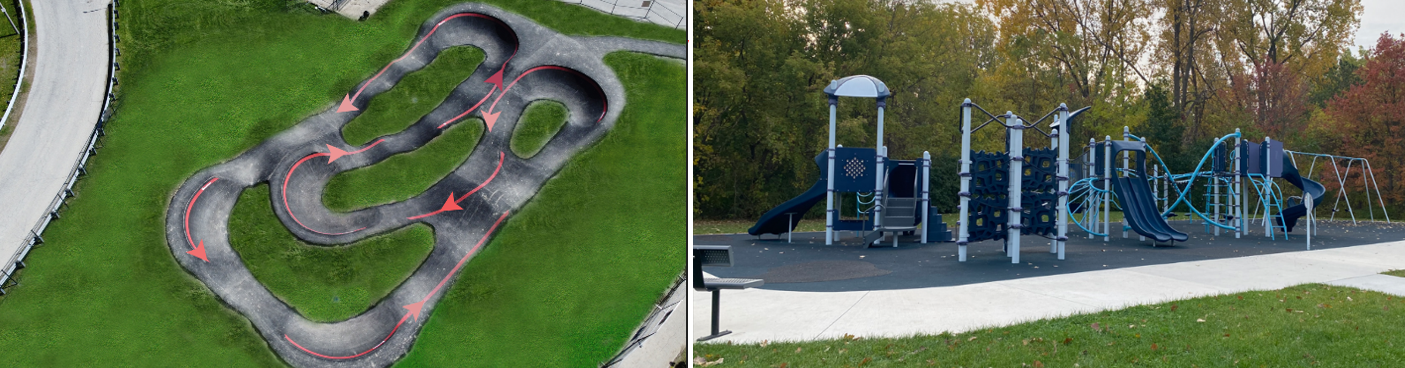 Collage of Little River pump track and playground