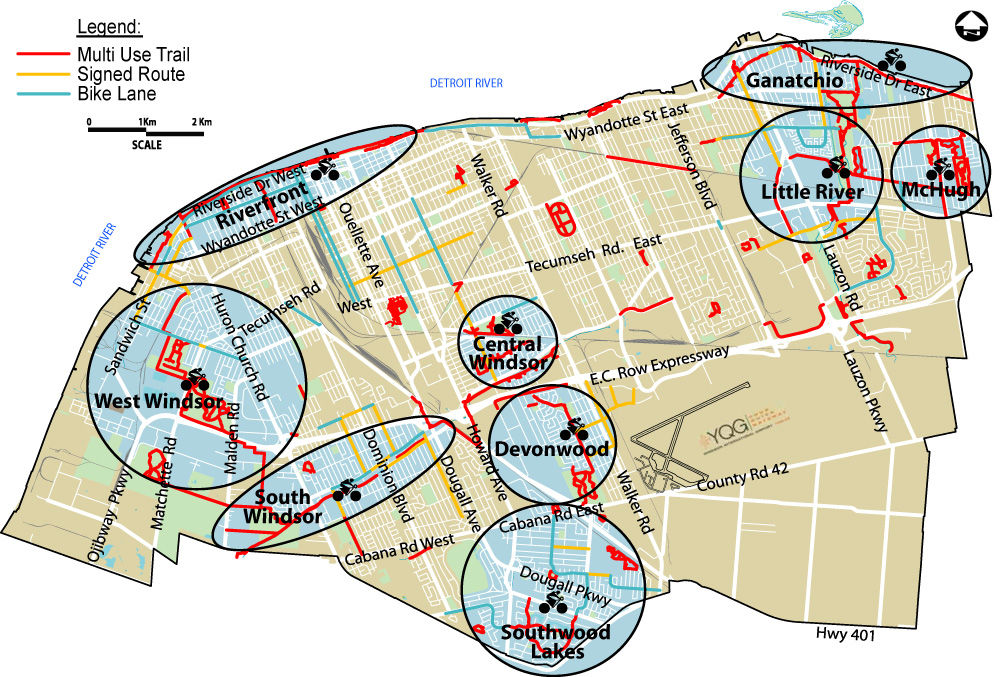 a map of popular trails in Windsor Ontario