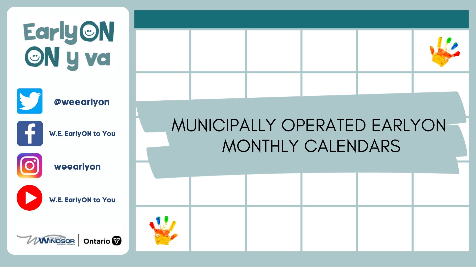 Municipally Operated EarlyON Monthly Calendars