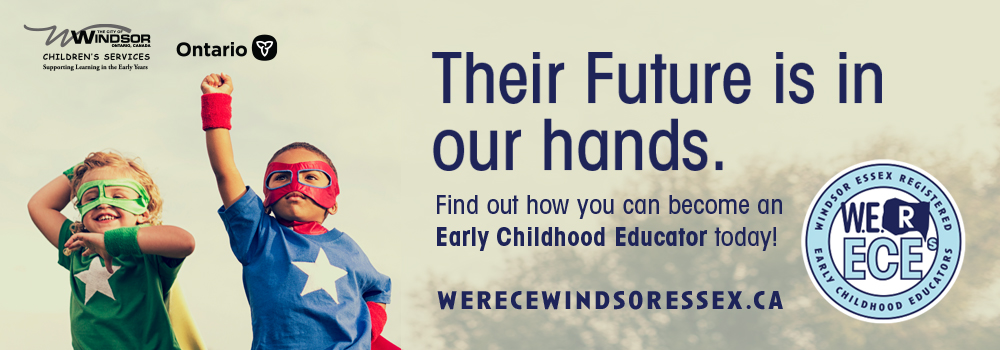Children in superhero costumes and words, Their future is in our hands. Find out how you can become an Early Childhood Educator