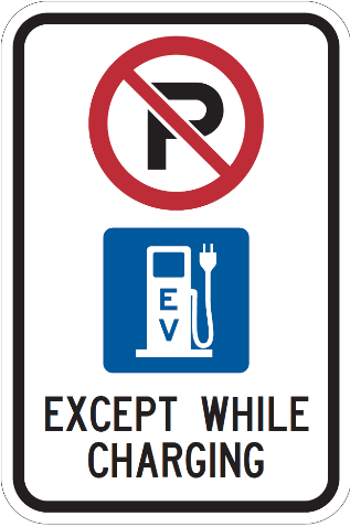Sign, no parking except while charging