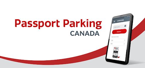 Passport Parking Canada title and cell phone showing app