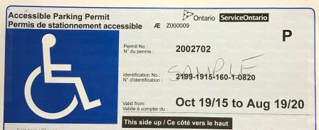 Accessible Parking Permit example
