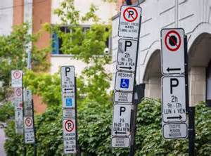 Cluster of regulatory parking signs