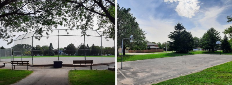 Baseball diamond and basketball court