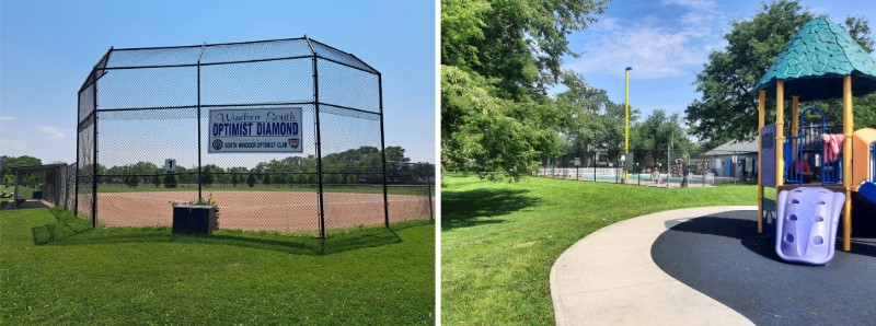 Baseball diamond, play unit, and outdoor pool