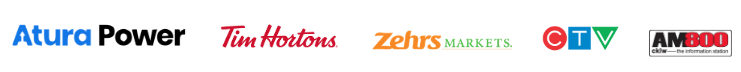 logos of Atura Power, Tim Hortons, Zehrs Markets, CTV and AM800