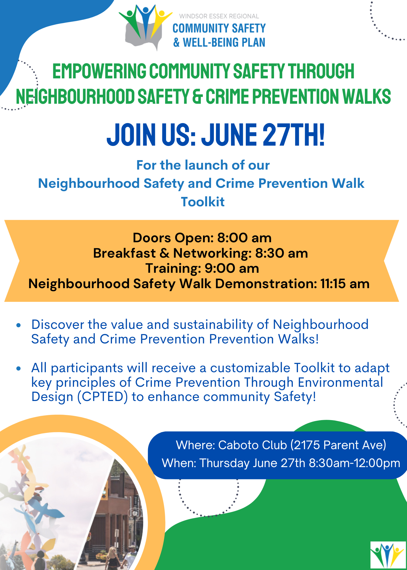 June 27, 2024 Neighbourhood Safety and Crime Prevention Walk Toolkit Launch event flyer