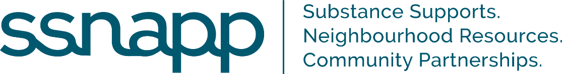 SSNAPP Logo with slogan, Substance Supports. Neighbourhood Supports. Community Partnerships.