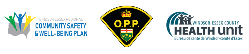 SSNAPP Partnership Logos Logos of the Windsor Essex Regional Community Safety & Well-Being Plan, Ontario Provincial Police, and Windsor-Essex County Health Unit