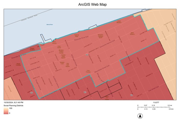 Map of the W3 Social Planning District in Windsor