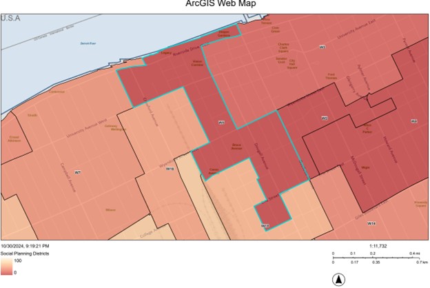 Map of the W5 Social Planning District in Windsor