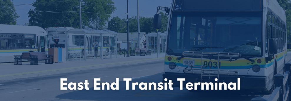 Buses parked at the East-End Transit Terminal
